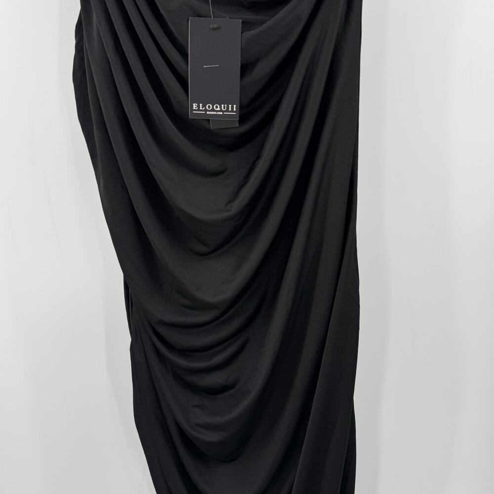One-Shoulder Black Ruched Midi Dress - Picture 9 of 16